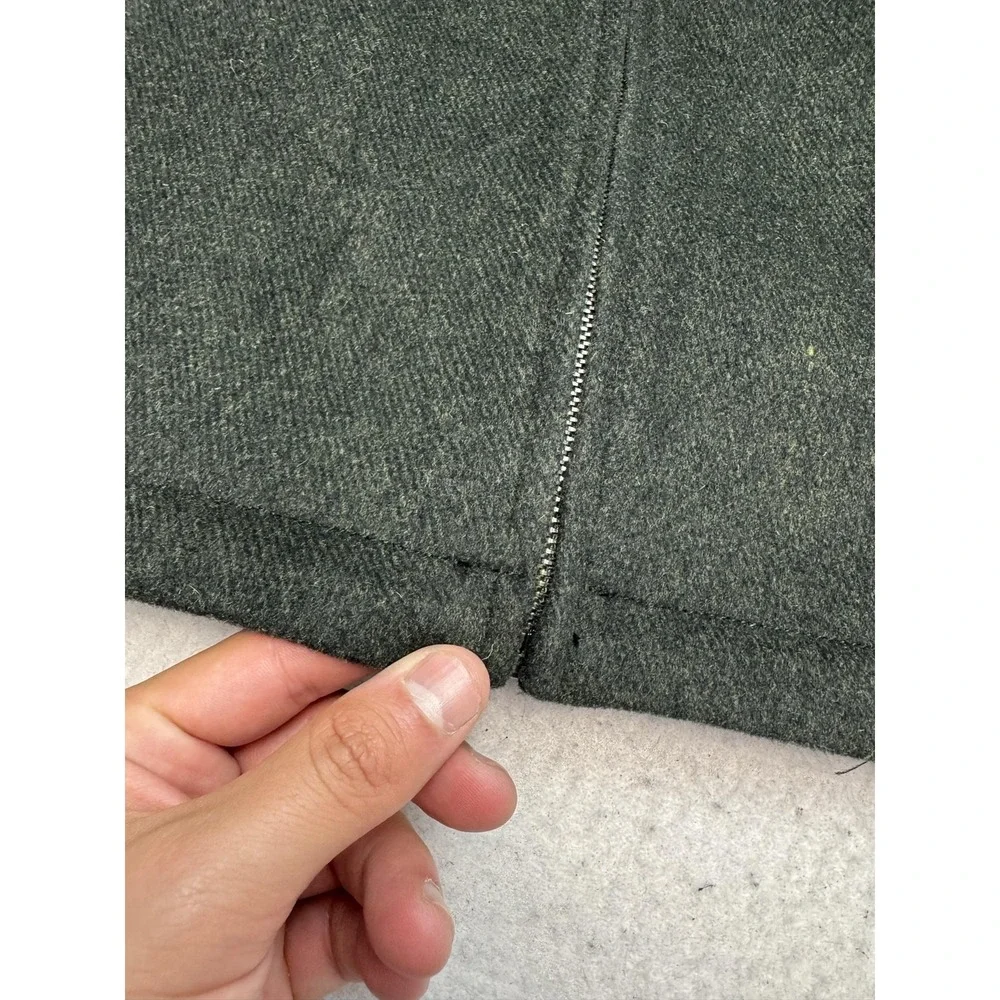 Enzo Tovare Jacket Mens Large Green Wool Herringbone Military Zip Buckle Collar